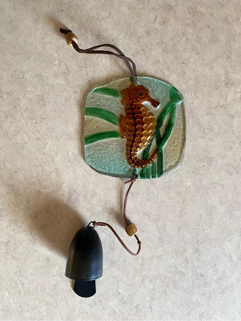 Vintage Seahorse Fused Glass Suncatcher Wind Chime Coastal Nautical Beach Decor